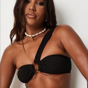 Black crinkle ring detail bikini top